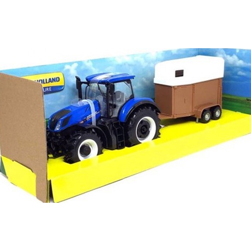 Trator New Holland T7.315 Com Carreta De Animais Burago 1/32
