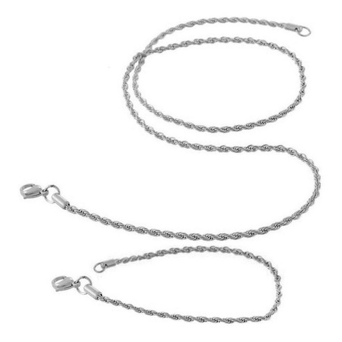 Corrente Masculina 60cm 2mm + Pulseira Torcida Aço Inox 316l