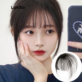Lovito Casual Plain Extension Air Bangs Feminino Peruca Reta L41FA001 (Preto/Castanho/Mocha Marrom)