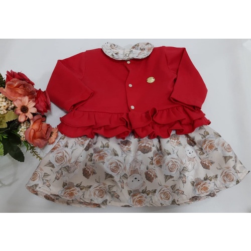 Kit Vestido + Casaquinho Longo Cetim Bebe Menina Enxoval 239