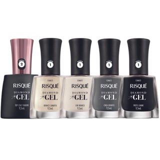 Kit Esmalte Degradê Cinza Diamond Gel Top Coat Risque
