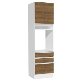 Torre Quente Para Fornos Armário de Cozinha 1 Porta e 3 Gavetas Branco/Rustic Glamy Madesa em Oferta na Shopee