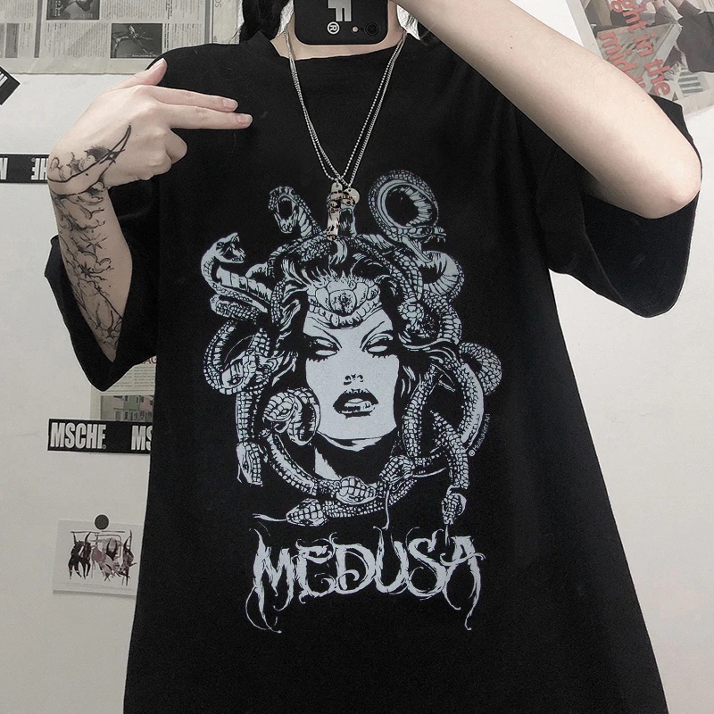 Camiseta Basica Tshirt Algodao Medusa Mitologia Grega Cabelo Cobra Vintage Moda ECR Oferta Do Dia