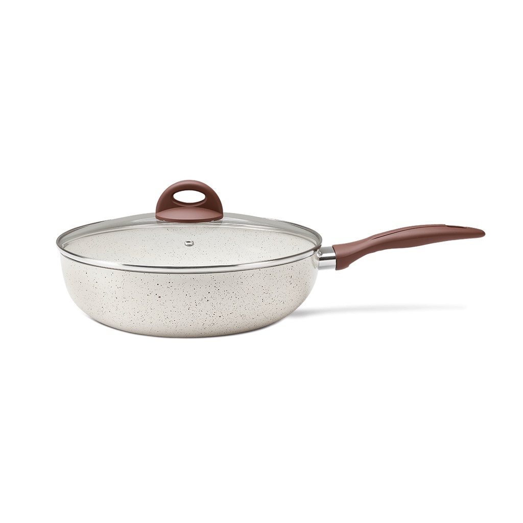 Wok Com Tampa E Fundo De Indução Ceramic Life Brinox Granada Ø 28 cm Vanilla em Oferta na Shopee