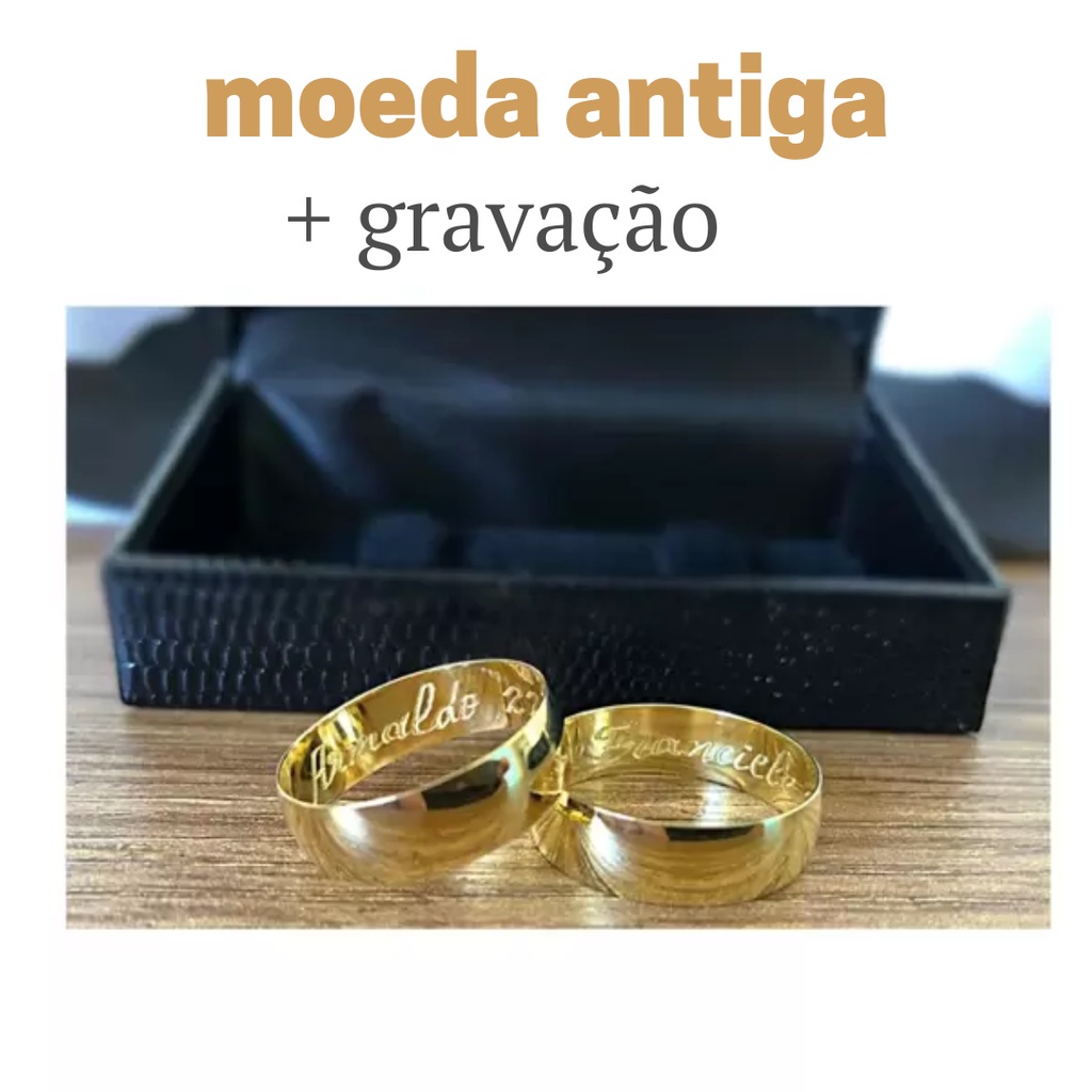Par de alianças MOEDA ANTIGA 6mm + Gravação + Caixinha
