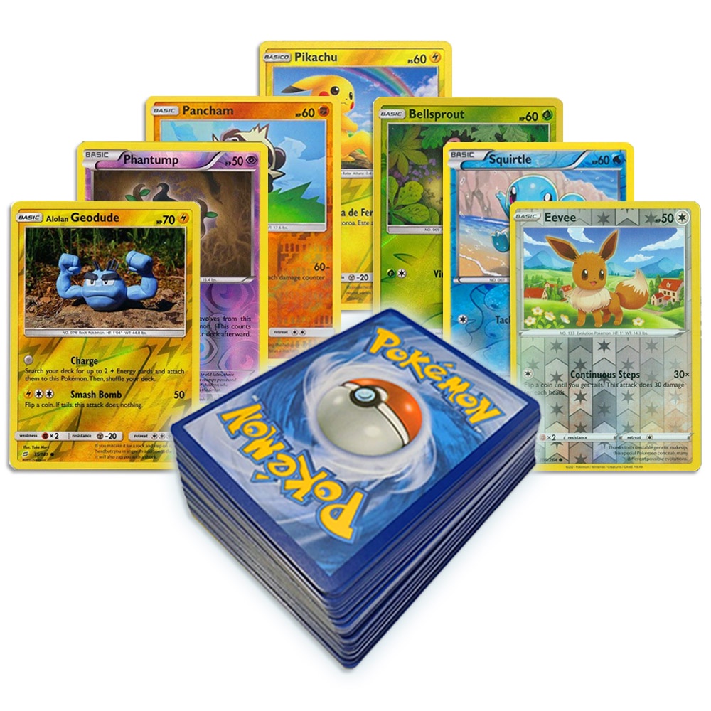 Lote Pack Pokémon Cartas Brilhante Reverse Foil Sem repetida
