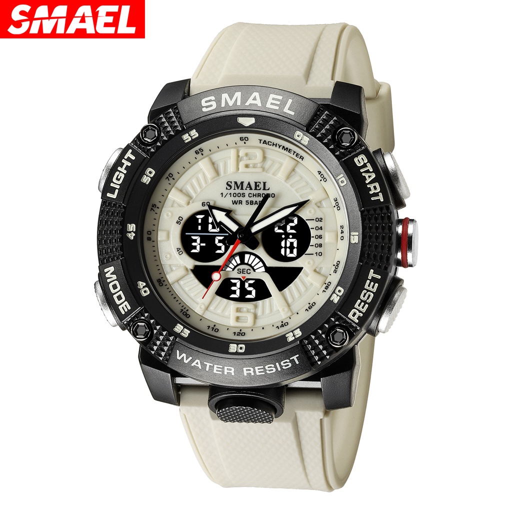 SMAEL Marca Moda Estudantil Relógio Esportivo Para Homens Alarme Jovem Impermeável Cronômetro Digital LED De Pulso Analógico De Quartzo Masculino