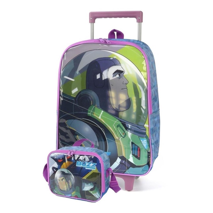 Kit Mochila Rodinha Lancheira Escolar Infantil Menino Toy Story Buzz Astronauta Luxcel