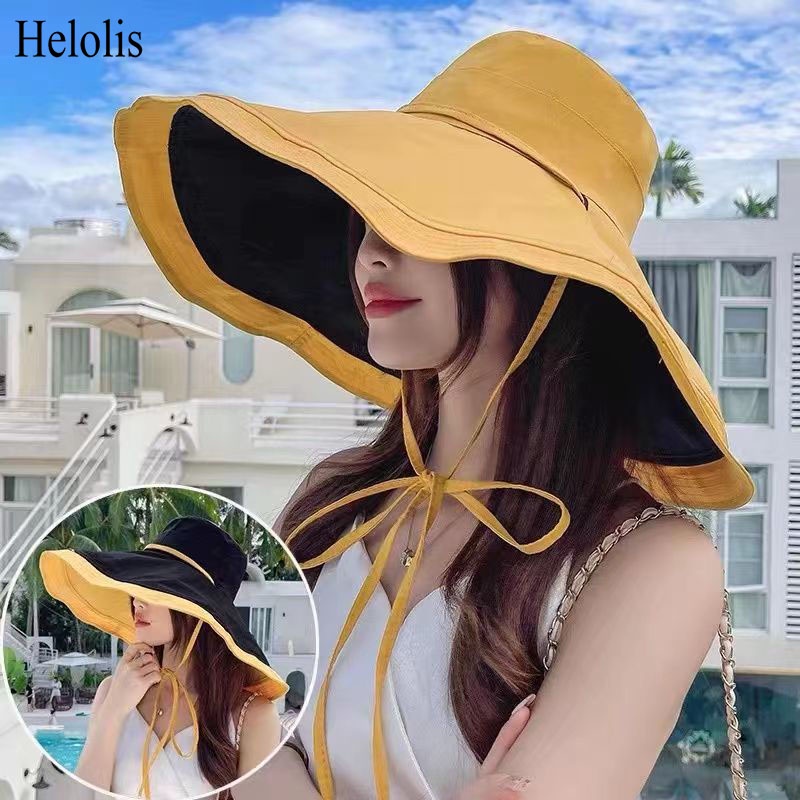 Chapéu De Proteção Solar Feminino De Dupla Face Com Aba De 18CM De Uso Externo Protetor Anti-Ultravio em Oferta na Shopee