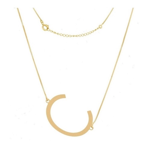 Colar Corrente E Pingente Placa Nome Letra C Folheado A Ouro