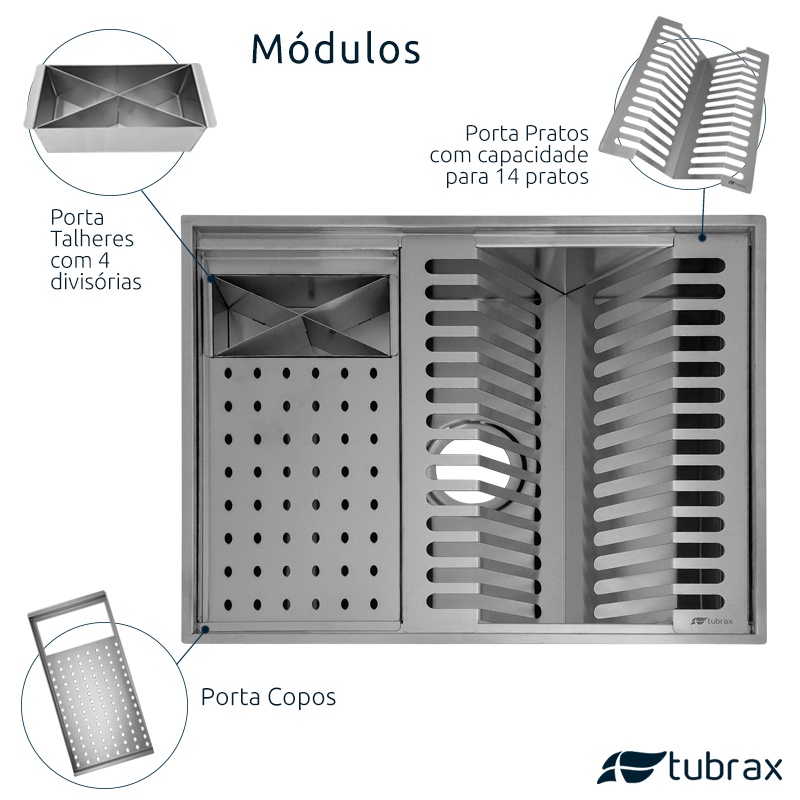 Calha Canal organizador Úmido de Cozinha com Tampa Inox 304 c/ 3 módulos 50x40 - Tubrax · foto 2