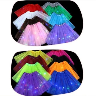 Saia Tule Tutu com Luz Led Brilho Colorido Infantil~Adulto 30cm~40cm Ballet Carnaval Dança Festa Fantasia Diversas Cores