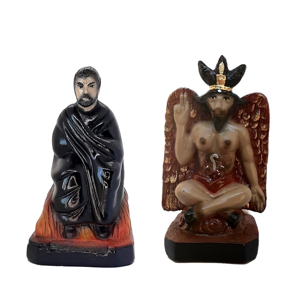 Estátua em gesso Exu Capa preta sentado + Belzebu umbanda candomblé
