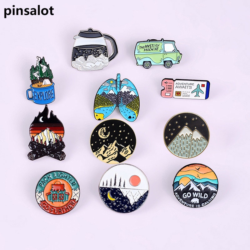 Esmalte De Aventura Ao Ar Livre Pins Wild Hiking Travel Brooches Collection Mountain Camping Firewood Explorar Crachás De Lapela Venda Por