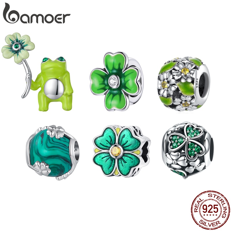 Bamoer 925 Silver Sterling Lucky Four Leaf Clover Pendant Presentes Com Contas Para Mulheres SCC2488