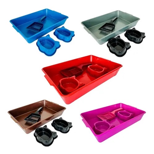 8x Kit Higienico Sanitário Completo Bandeja Caixa de Areia Comedouro Bebedouro Pá - Gatos