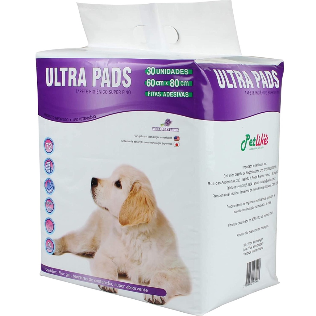 Tapete Higiênico Para Cães e Gatos Ultra Pad 30unidades 80x60cm Aroma Lavanda Alta Absorçã...