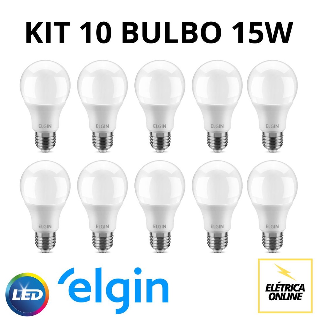 KIT 10 Lâmpadas Bulbo LED 15W A60 BRANCA - ELGIN