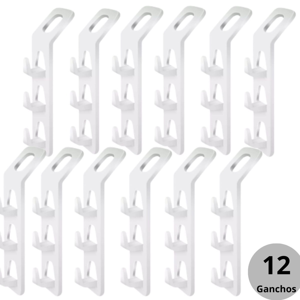 Kit 12 Cabide com 3 Ganchos Para Organizar Roupas no Armário