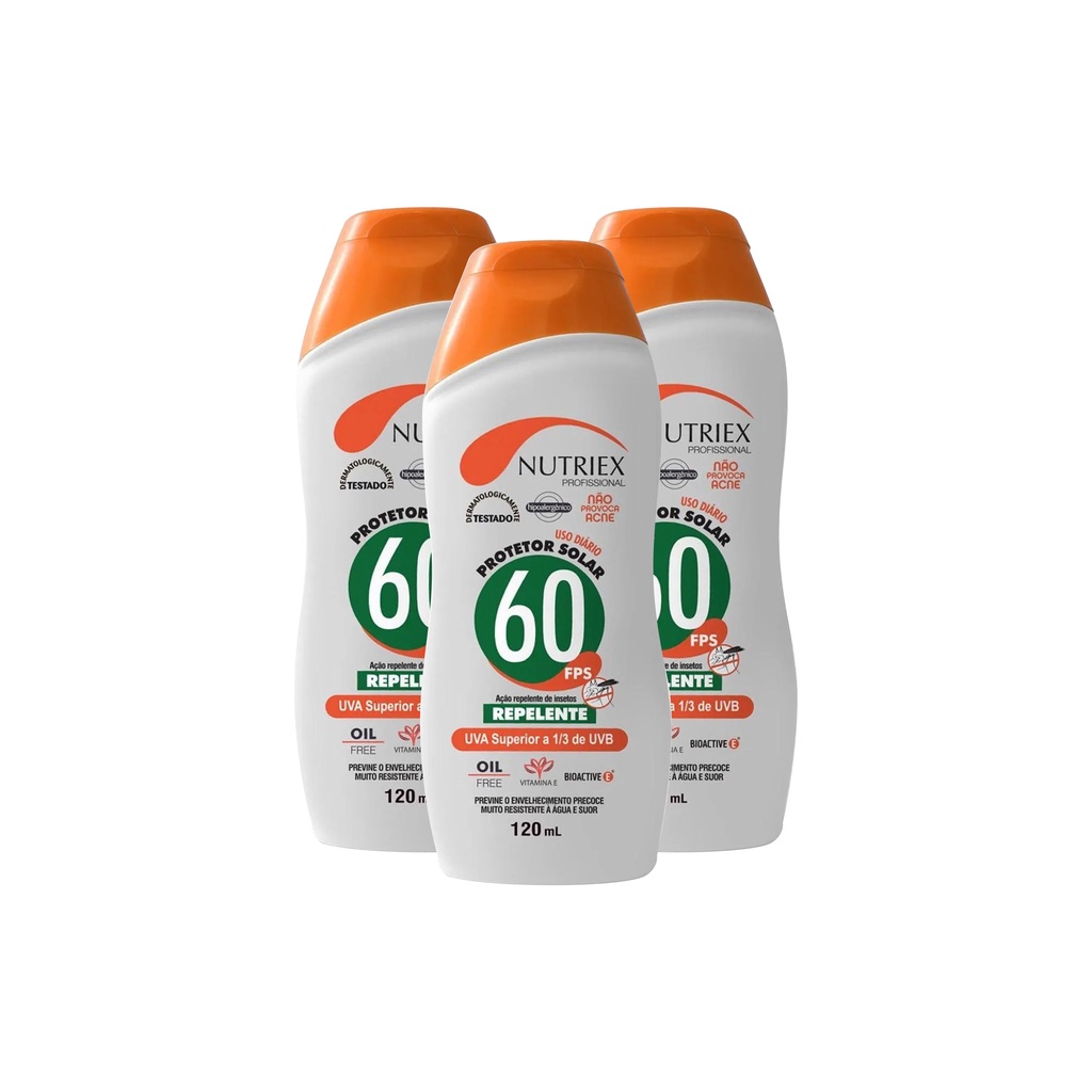 Kit 3 Protetor Solar Fps 60 C/ Repelente 120ml Nutriex
