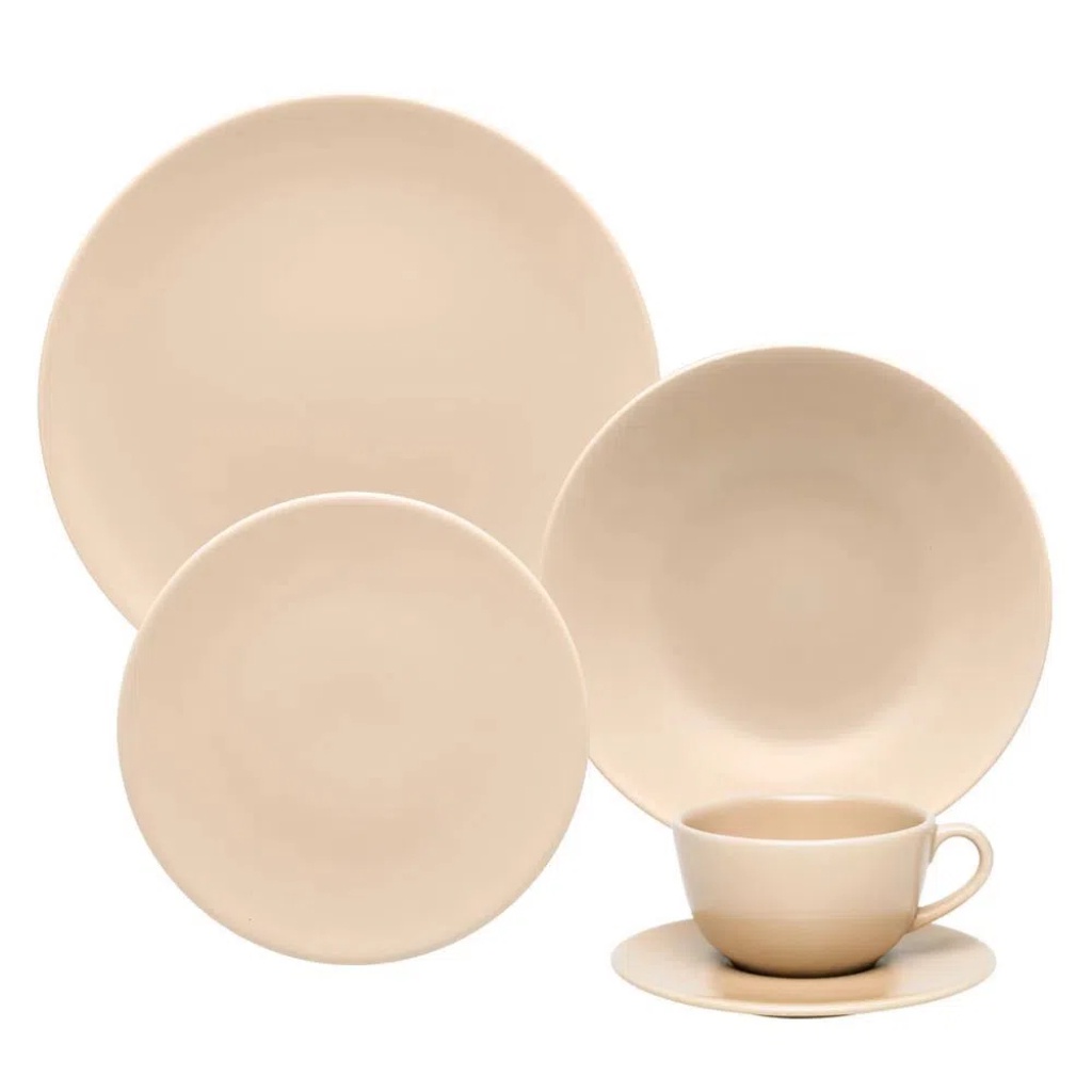 Aparelho de Jantar Unni Merengue 20 Peças Creme Cerâmica Oxford Porcelanas Aveluladado Acetinado Fosco