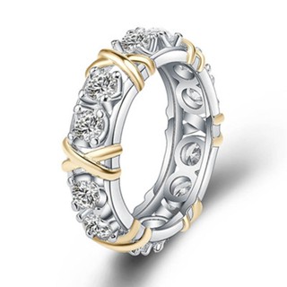 Anel Bicolor Com De Moda Em Zircônio Dividido Ouro em Oferta na Shopee