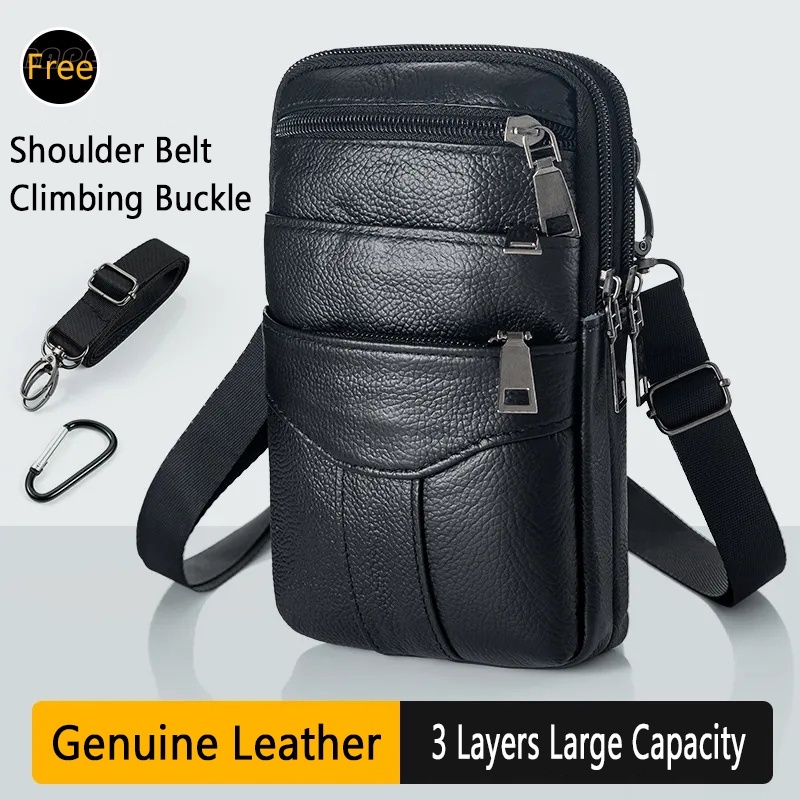 Bolsa De Couro Genuíno Para Celular Ao Ar Livre Ombro Masculina Cintura Telefone bna010