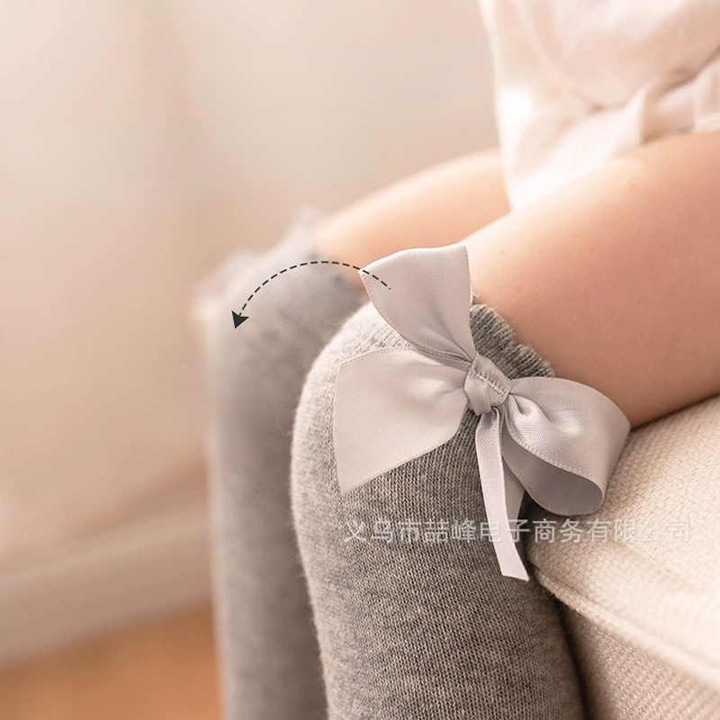 Meias Para Bebês Espanholas Comprimento Do Joelho Grande Arco Vestido Meninas Estudantes Princesa Rosa meia infantil