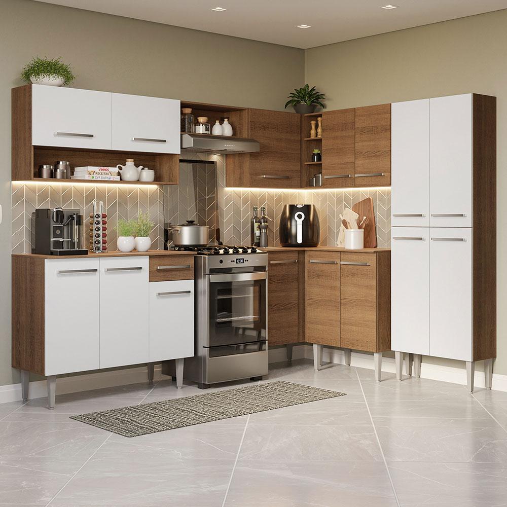 Armário de Cozinha Completa de Canto 417cm Rustic/Branco Emilly Madesa 02 - Home & Living