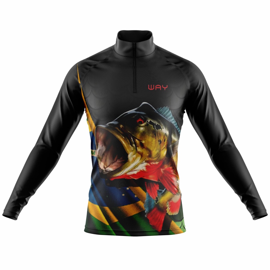 Camisa Camiseta Pesca Proteção Uv Tucunaré Brasil Manga Longa Masculina