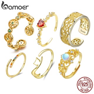 Anel De Abertura Bamoer 925 Prata Anéis De Dedo Ajustáveis Jóias De Moda Feminina Com Banho De Ouro BSR293