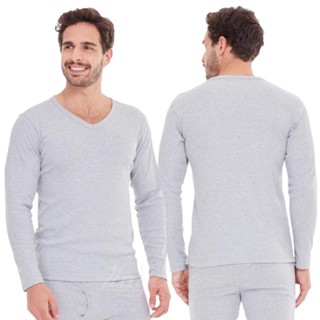 Blusa Masculina Segunda Pele Manga Longa Tecido Canelado Confortavel Basico Gola em V Ribana