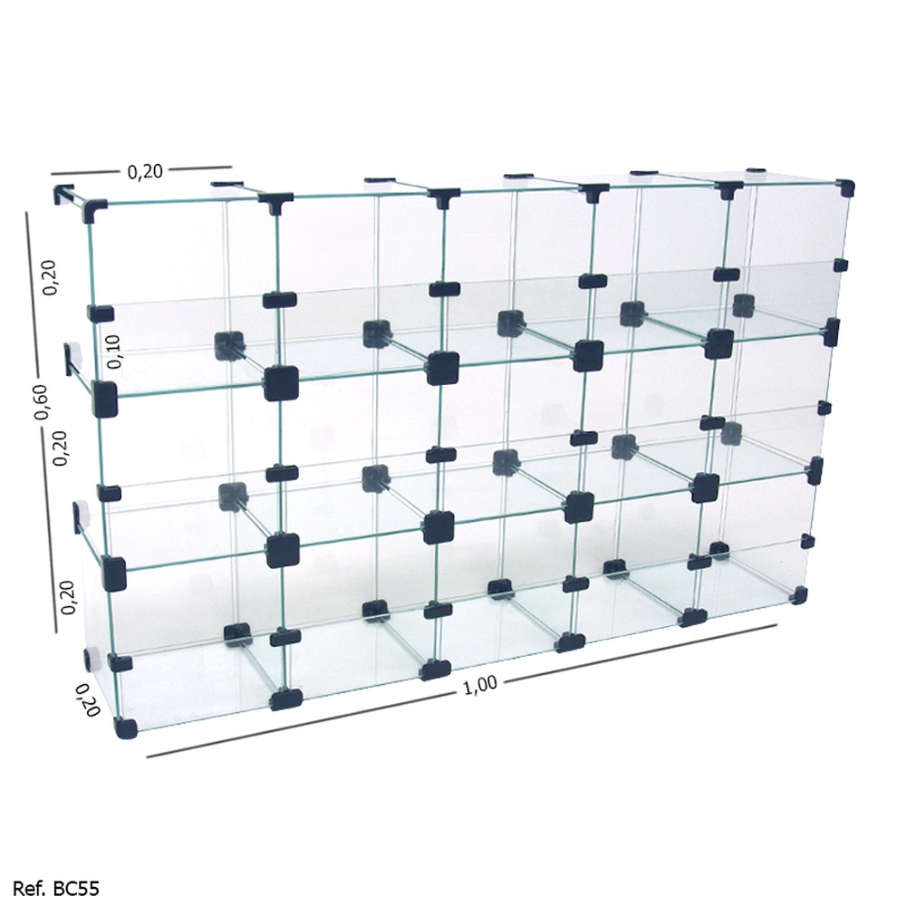 Baleiro Expositor Modulado em Vidro - 1,00 x 0,60 x 0,20