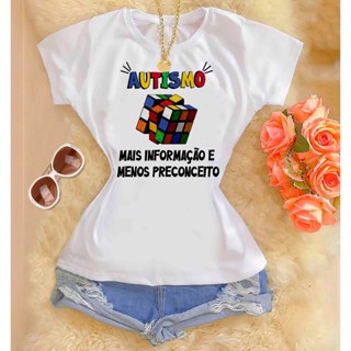 Tshirt feminina poliéster - Autismo - Mais informação e menos preconceito em Oferta na Shopee