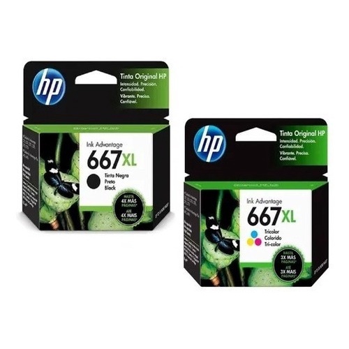 Kit Cartucho Hp 667xl Original Preto+color Para 2376, 2774