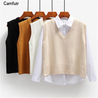 Colete De Suéter Feminino Primavera 2021 Outono Mulheres Short Loose Tricotado Sem Mangas Gola V Pulôver Blusas Femininas Vestuário Exterior