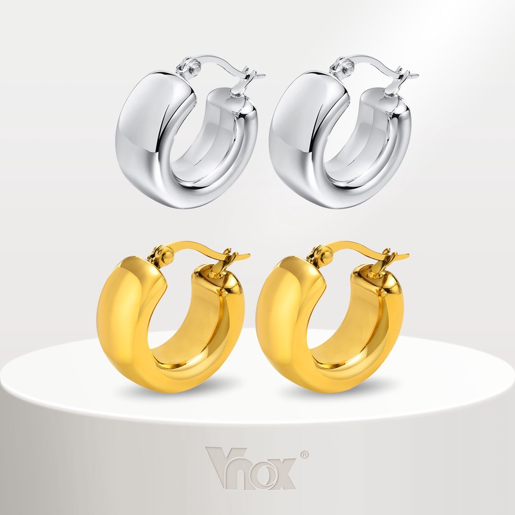 Brinco Vnox Circle Huggie Hoop Para Mulher , De Aço Inoxidável Com Banho De Ouro De Alto Polimento