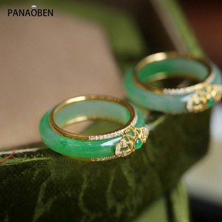PANAOBEN ♥ Original Novo Em Natural Green Chalcedony Crystals Rings for Women Luxo Chinês Estilo Jóias De Casamento Requintado Presente Destacável