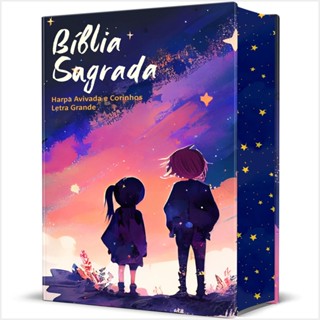 Bíblia Sagrada Infantil RC Letra Grande Com Harpa Avivada E Corinhos Capa Dura Pequena Estrelas