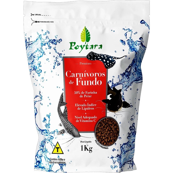 Ração peixe Poytara Carnivoros de Fundo 1kg bagre pintado poly Pellet P