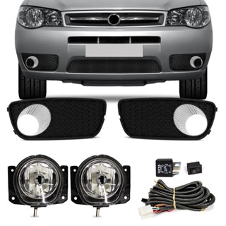 Kit Farol Milha Palio Siena Weekend com Grade Moldura Preta Aro Cromado