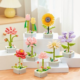 Potted bouquet De Rosas Pequeno Bloco De Montagem De Partículas De Brinquedo Decoração De Mesa Menina Presente