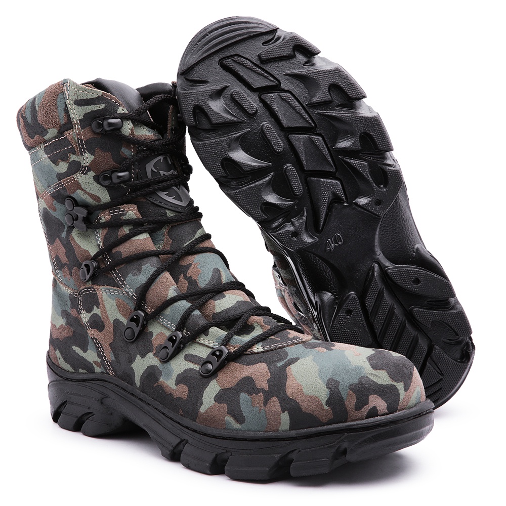 Bota Masculina Camuflado Coturno Militar Pesca Acampamento