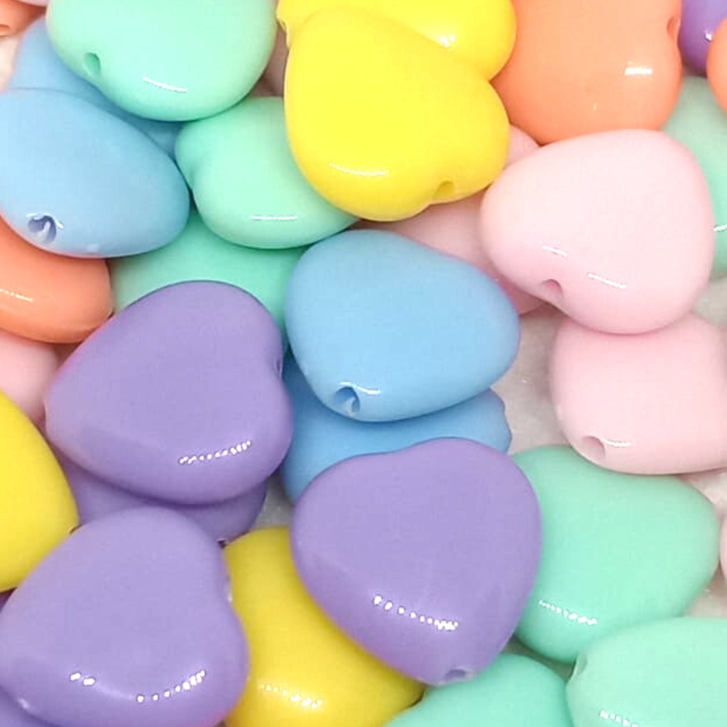 Miçanga Coração Candy Colors 14mm para Artesanato | Entremeio