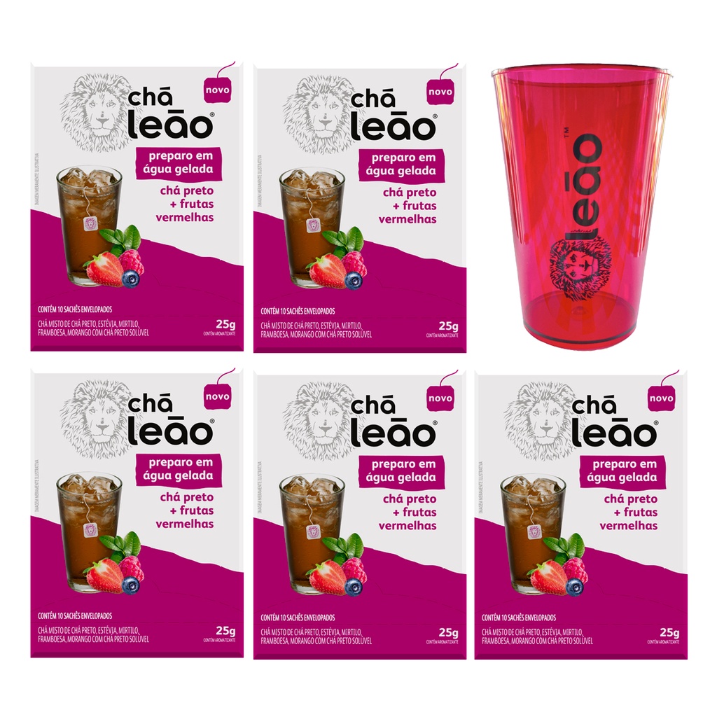 Kit 5 Chá Preto e Frutas Vermelhas 10 Sachês + Copo - Food & Beverages