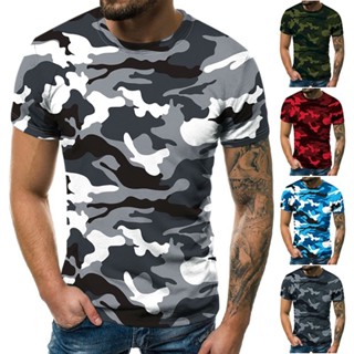 Camiseta Camuflagem De Manga Curta Com Gola Redonda Masculina Impressão