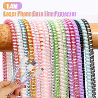 1.4M Capa Protetora De Linha De Dados Do Telefone A Laser Colorido TPU Cabo De Proteção Carregamento USB Espiral Universal Anti-Quebra Mola Carregador Organizador Bobinador De Fios