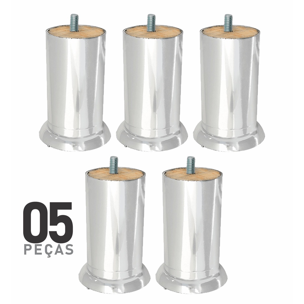 Kit 5 Pe Cama Box Casal Solteiro 10cm Cromado Rosca Reta