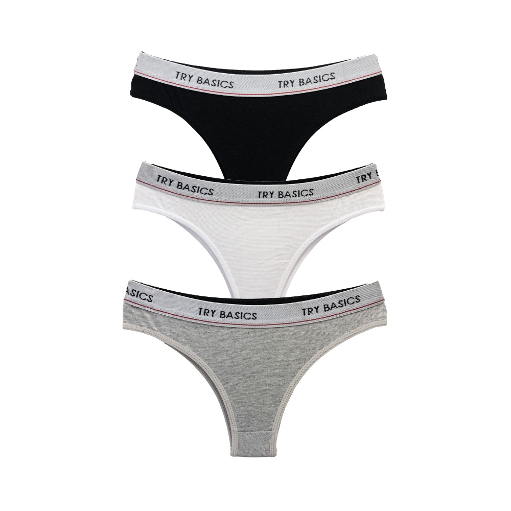 Kit 3 Calcinhas Tanga Cotton Algodão Confortável com Elástico Try Basics