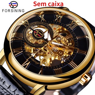 Forsing relógio mecânico automático dos homens moda retro transparente tampa traseira oca-out ponteiro luminoso relógio dos homens (sem caixa)